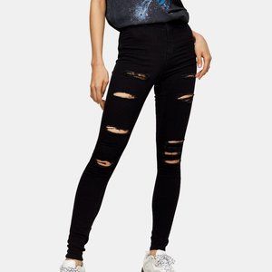 Topshop Super Rip Jamie Jeans in Black